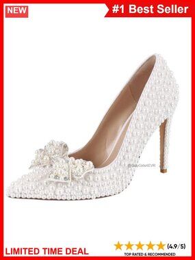 Pearl Rhinestone Bow High Heels Pointed Toe Wedding Pumps